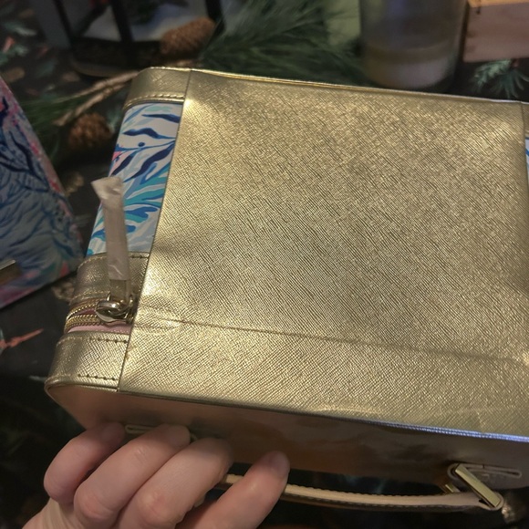 Lilly Pulitzer Gold and Blue Makeup Case Set with make up brushes nwt new - Picture 6 of 11
